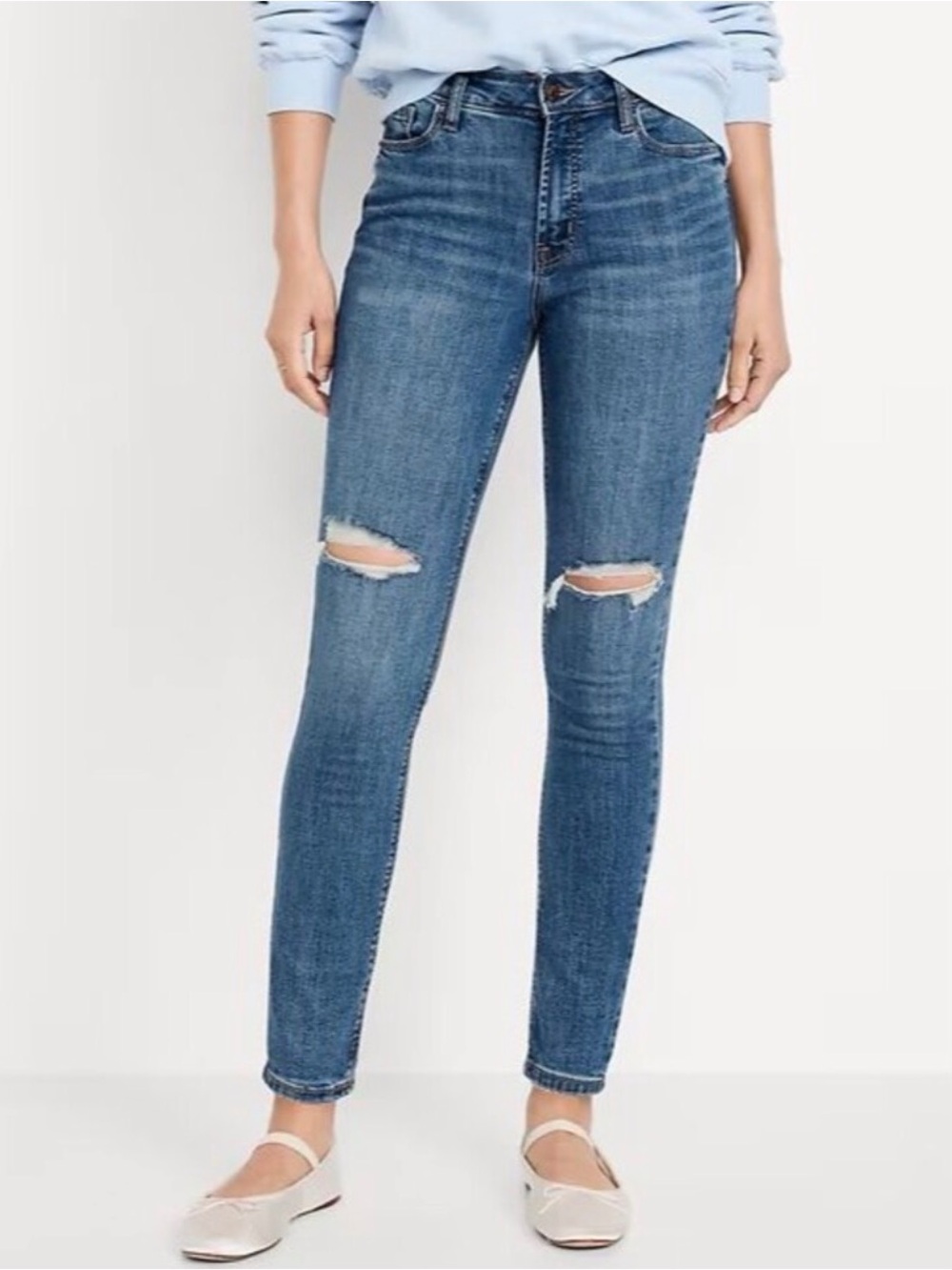Old Navy Medium Blue High-Rise Skinny Jeans with Knee Rips